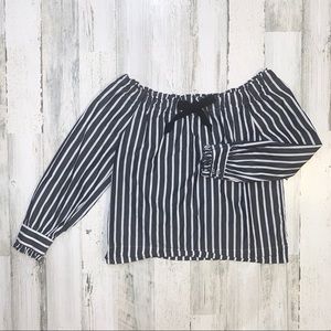 JCrew| Black White Off the Shoulder Striped Blouse